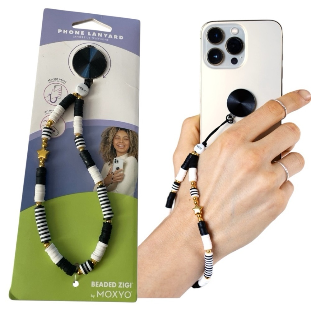 Moxyo Beaded Phone Lanyard Black and White